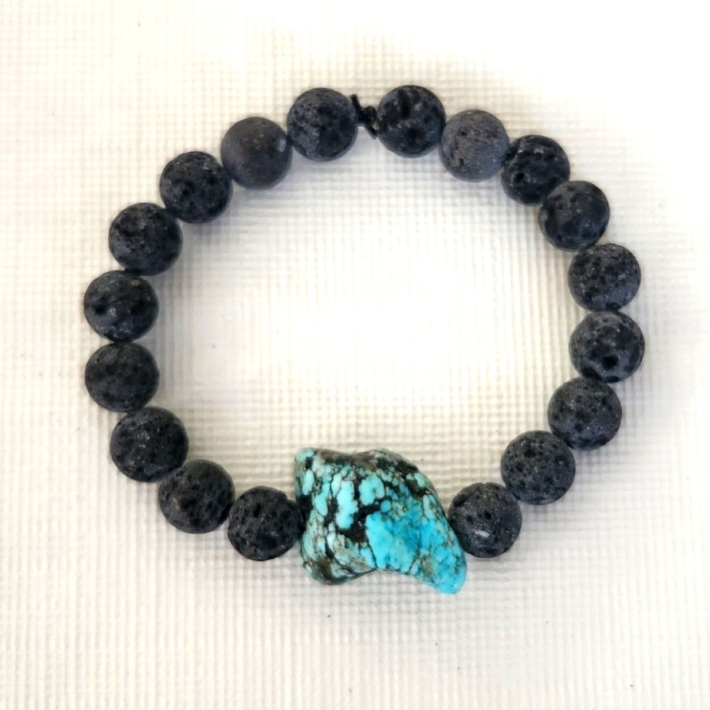 Lava Rock Bead & Blue Turquoise Howlite Gemstone Bracelet